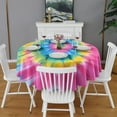 thumbnail image 2 of Rainbow Tie Dye Mandala Pattern Round Tablecloth 60"x60",Wrinkle Wipeable Table Cloth for Kitchen Dining Room Picnic Patio Party, 2 of 6