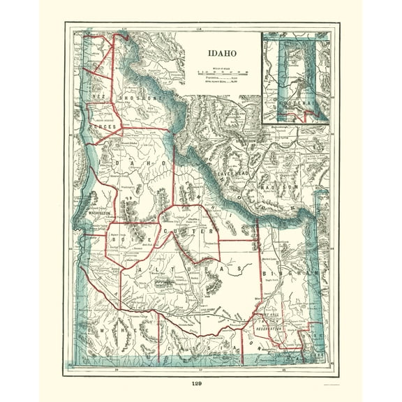 Historic State Map - Idaho - Rathbun 1893 - 23 x 28.59 - Vintage Wall Art