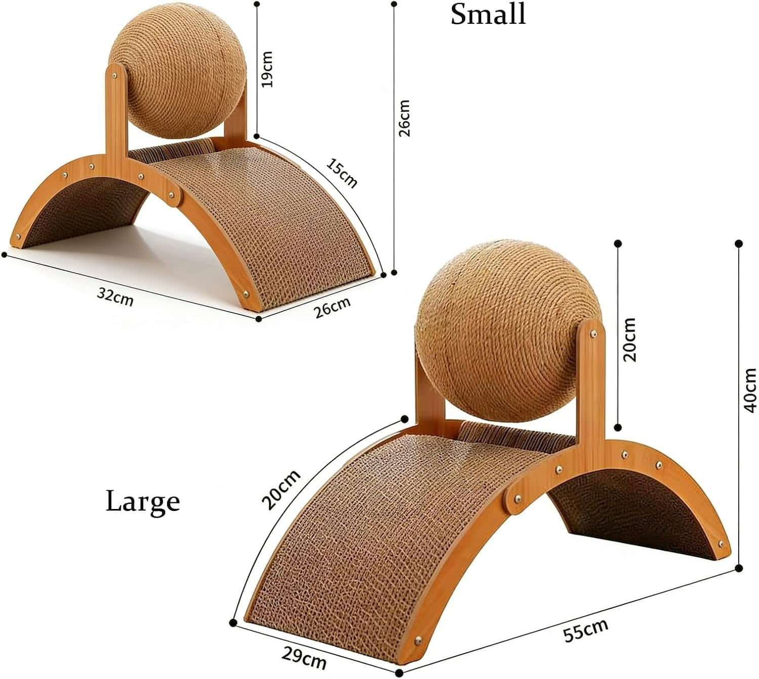 Cat Scratching Ball on Stand, Solid Wood Interactive Cat Scratcher with Arch Bridge & 360° Rotating Ball – Durable Cats Toy for Indoor Cats & Kittens, Prevents Furniture Damage (21.6 * 8.8 * 15.7in)