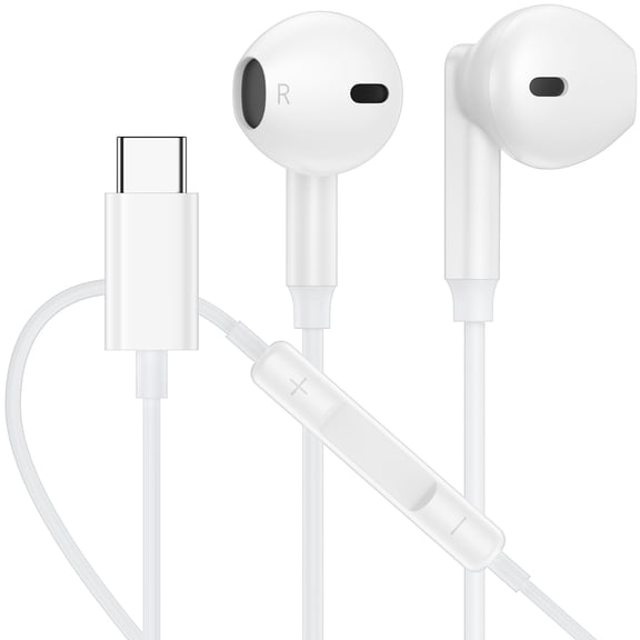 USB C Headphones for iPhone 17/16/15, Type C Magnetic Wired Earphones Ergonomic In-Ear Headset Hi-Fi Stereo Sound Earbuds with Mic&Volume Control Noise Cancelling Compatible for Samsung Android,White