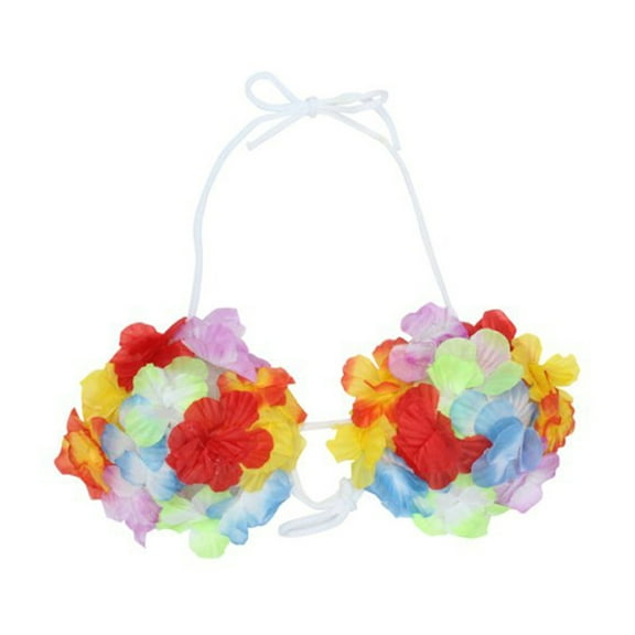 NIAIZEK Hawaii Grass Skirt Set with Bra and Flower Accessories Red for Cosplay