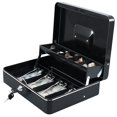 thumbnail image 1 of Caja de efectivo xilada con bandeja para dinero y cerradura con llave, color negro, 1 of 9