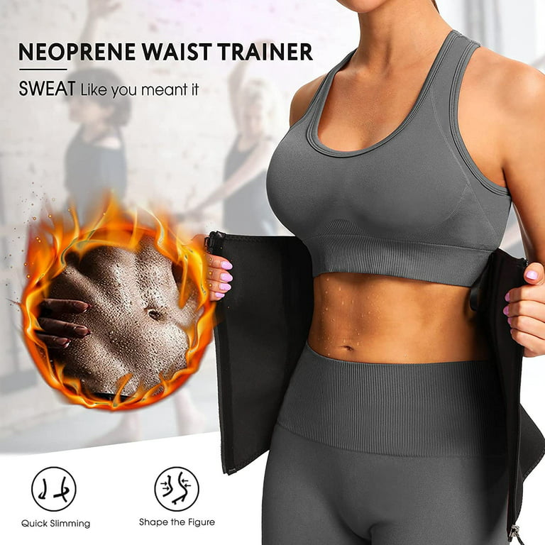 Lilvigor Waist Trainer for Women Plus Size Sweat Belts Zipper Bones Workout  Trimmer Neoprene Sauna Underbust Corset