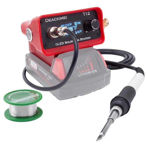 Deackimei Cordless Soldering Iron Station for Milwaukee 18V Battery, Temperature Adjustable, Auto Sleep & Low Voltage Protection, °C/ºF Convers