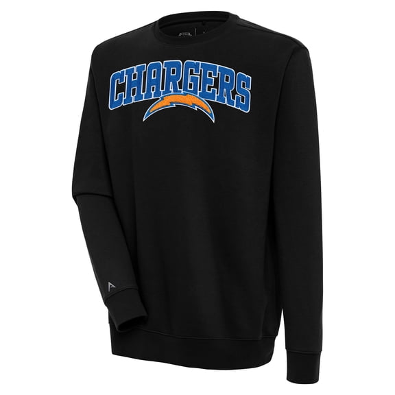 Men's Antigua  Black Los Angeles Chargers Victory Chenille Pullover Sweatshirt