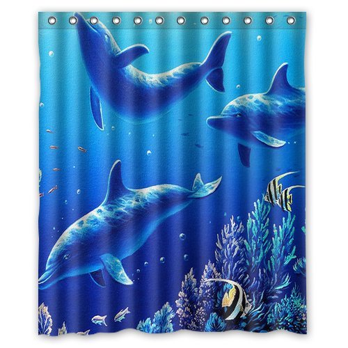 MOHome Abstract Beautiful Ocean Animal Dolphins Painting Shower Curtain