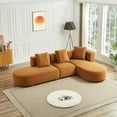 thumbnail image 5 of Orby Velvet Right Facing Sectional Sofa - Mid-Century Modern Style, Cognac Velvet Upholstery, High-Density Foam, Solid Wood Base, 124"W x 73.62"D - Perfect for Living Rooms, 5 of 7