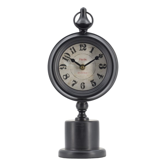 A&B Home Round Table Clock on Pedestal  - Black, Antique White Finish