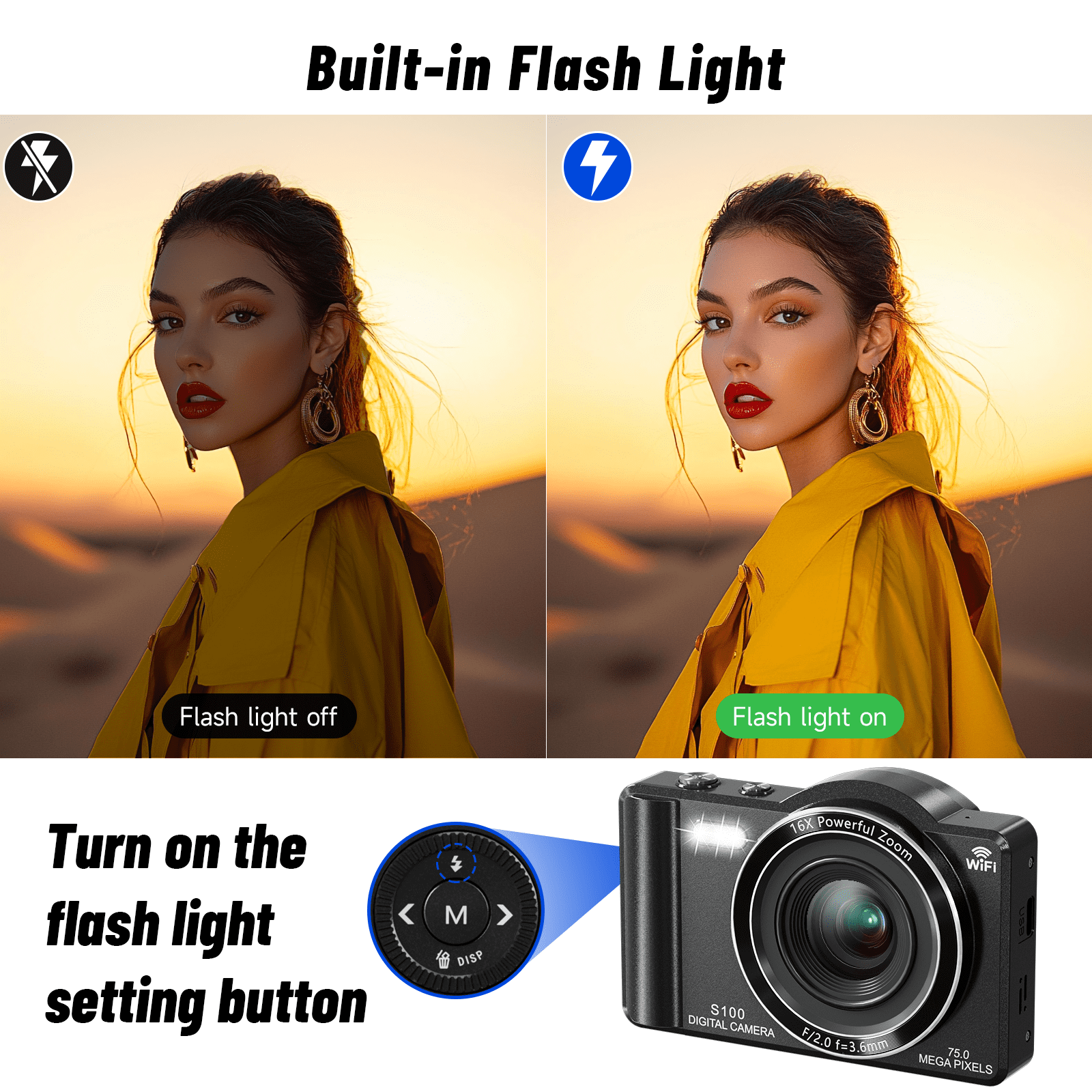 Saneen Digital Camera 4K 75MP Dual Camera for Youtube 2.8'' Vlogging Cameras 16X Digital Zoom 32GB Card Mini Cameras for Teens Black