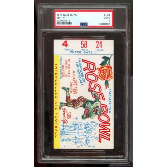 USC 14 - Michigan 6 Ticket Stub 1977 Rose Bowl #nno PSA 2