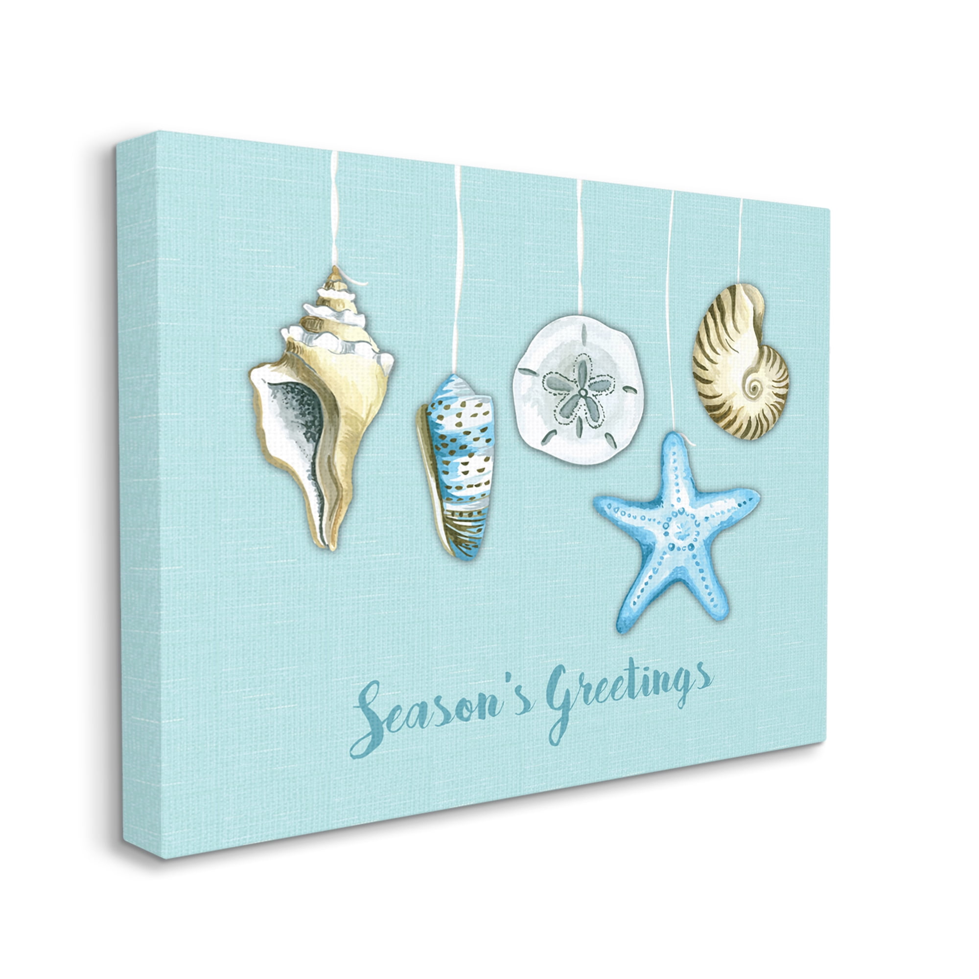 Season's Greetings Festive Beach Holiday Seashells Hanging Coastal Graphic Art Gallery-Wrapped Canvas Print Wall Art