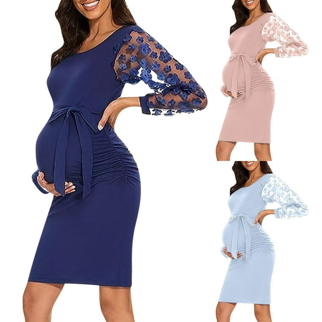 Sentmoon Robes de Maternité Surdimensionnées à Manches Longues Robes d'Été pour Femmes 2025 Vacances Col Rond Couleur Unie Amples Jolies Robes pour Femmes Douces et Confortables pour le Travail-approprié S