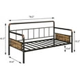 thumbnail image 2 of Twin Size Metal Daybed Frame with Wood Grain Headboard, Heavy Duty Platform Bed for Living Room, Bedroom, Guest Room, No Box Spring Needed, Vintage Industrial Style, Brown, 2 of 7