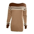 thumbnail image 4 of Tuphregyow Women Pullover Sweater Top Stripe Print Trendy Oversized Fuzzy Party Outdoor Chunky Warm Knit Sweater Casual Jumper Tops Crew Neck Long Sleeve Khaki S, 4 of 5