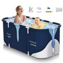 RICHYOUNG 55"Large Foldable Bathtub for Adult Kids, Portable Family Bath Tub for Ice Hot Bath(Blue)