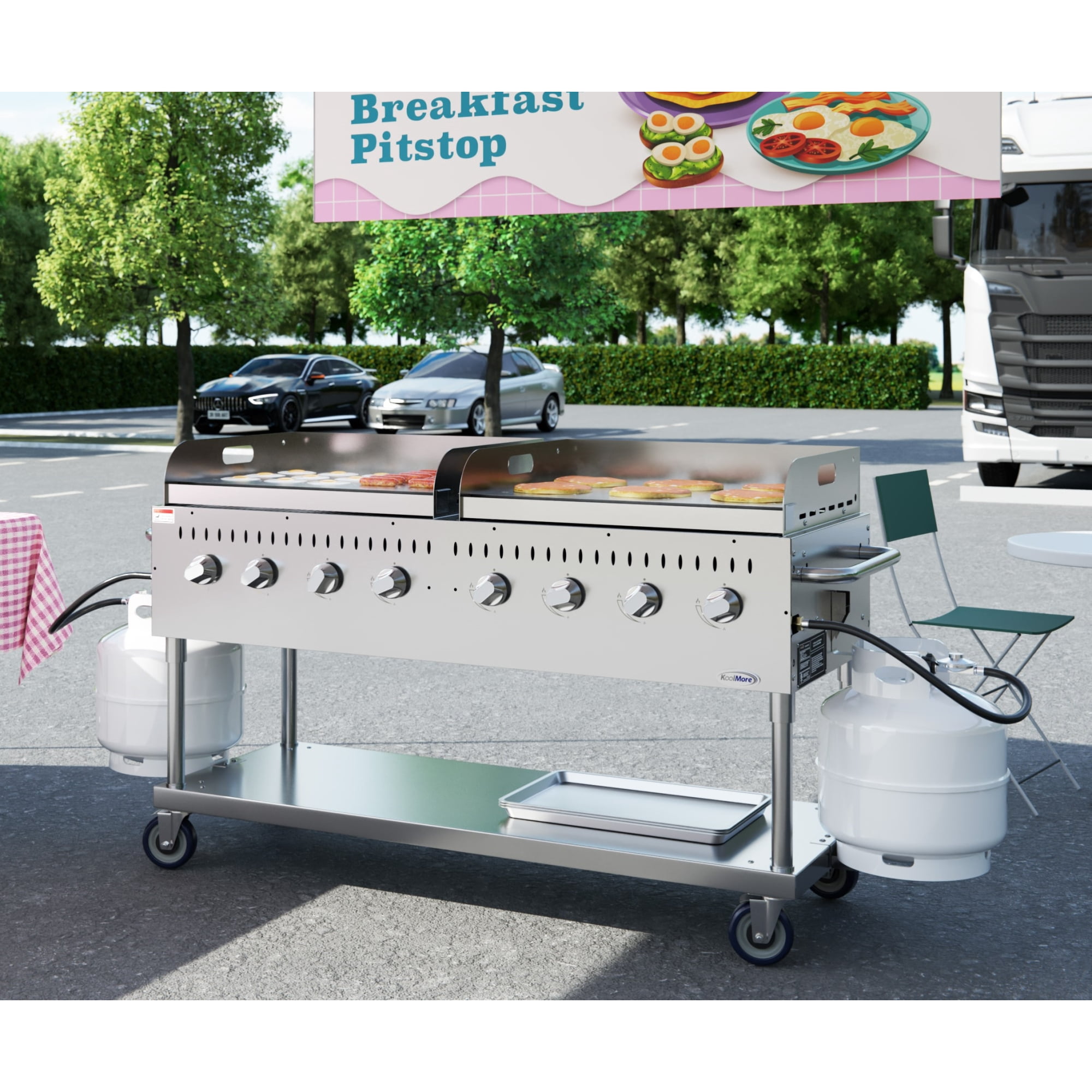 60 in. 8-Burner Commercial Outdoor Propane Gas Grill with Two 30 in. Griddles in Stainless-Steel, ETL Listed (CGKIT6-G30G30)