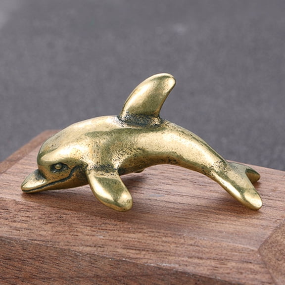 Walbest Mini Brass Figurine Vintage Ornamental Casting Vivid Dolphin/ Crab/ Seal Copper Sculpture Office Desktop Ornament
