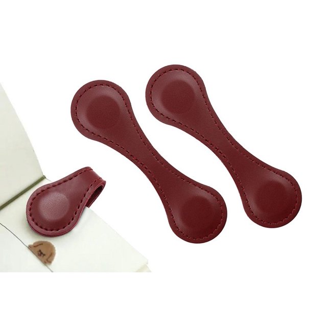 Marcapáginas de cuero magnético, divisor de página de libro de doble cara para ratón de biblioteca, color rojo, 2 uds.