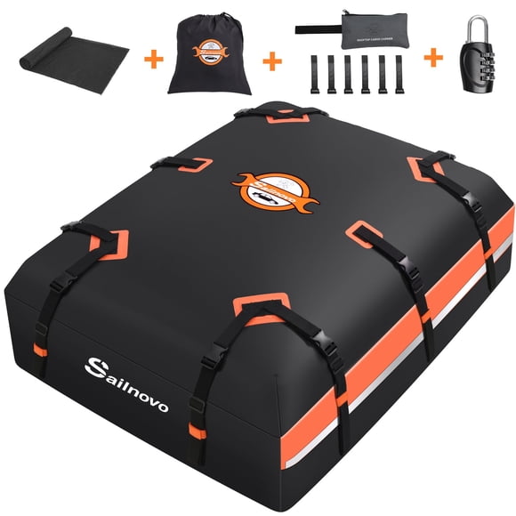 Sailnovo Car Rooftop Cargo Carrier 21 Cubic Feet, Waterproof 1000D PVC Car Roof Bag with Anti-Slip Mat, Combination Lock, Storage