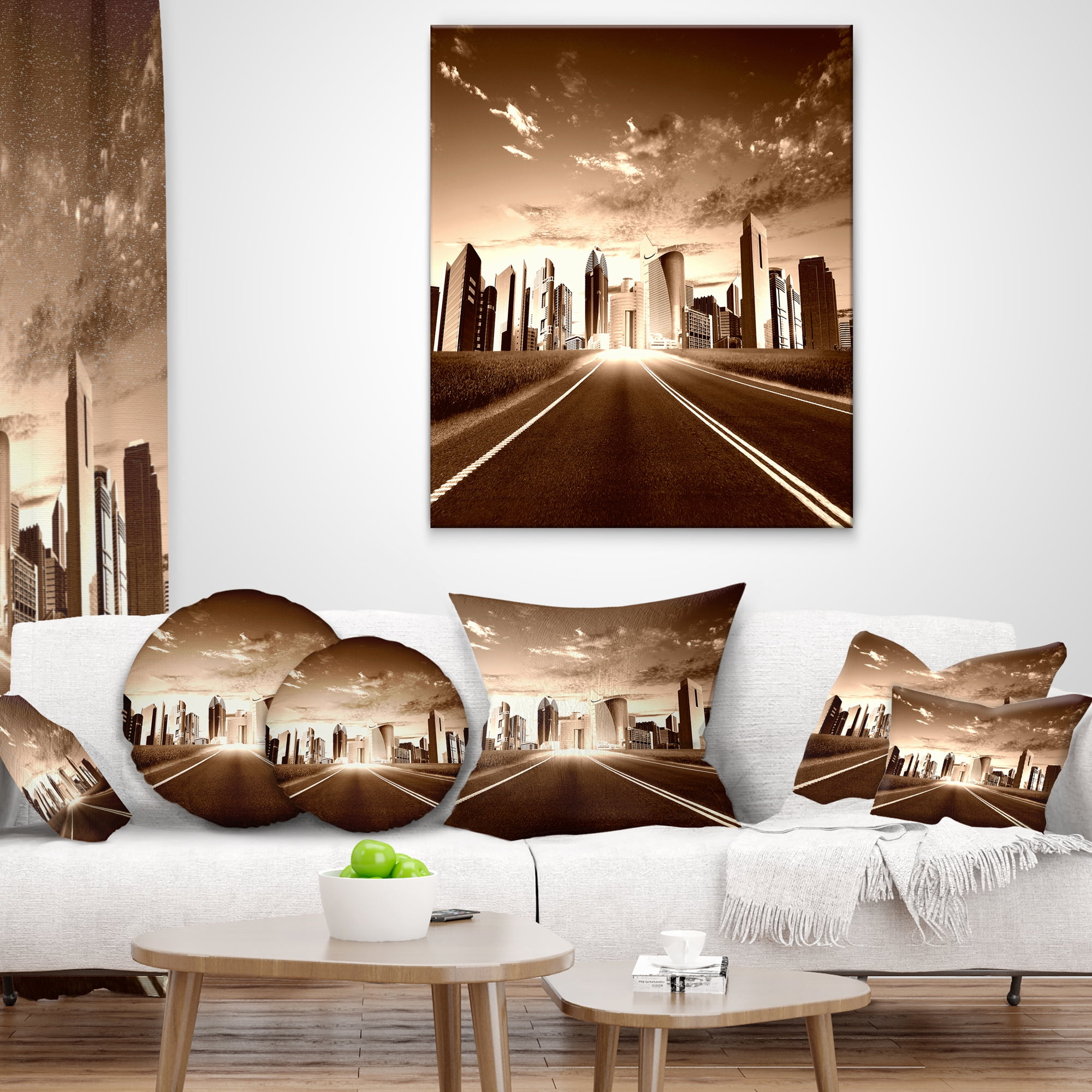 Designart Modern City and Road - Cityscape Throw Pillow - 16x16