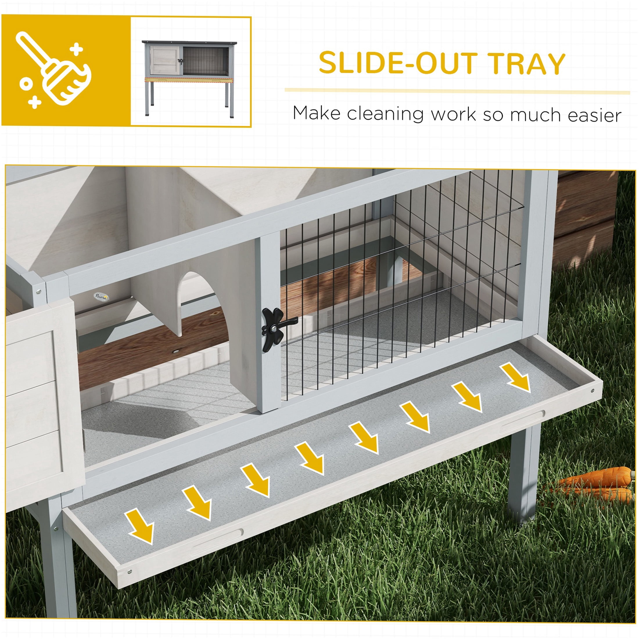 JERFIT Elevated Rabbit Hutch with Removable Tray, Indoor Outdoor Wooden Bunny Cage with Asphalt Roof for Rabbits Guinea Pigs, Gray