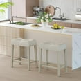 thumbnail image 3 of 24 Inch Bar Stools Pair, Upholstered Saddle Seats with Button Tufted Surface, Solid Wood Legs and Footrest, Backless Counter Stools for Kitchen Cafe, Beige, 3 of 5