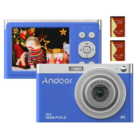 Image of Andoer Portable 4K Digital Video Camera Camcorder with 50MP 2.88 Inch IPS Screen - Features Auto Focus 16X Zoom (8X Optical & 8X Digital) Anti-shake Face Detection Built-in Flash and 2 Batterie