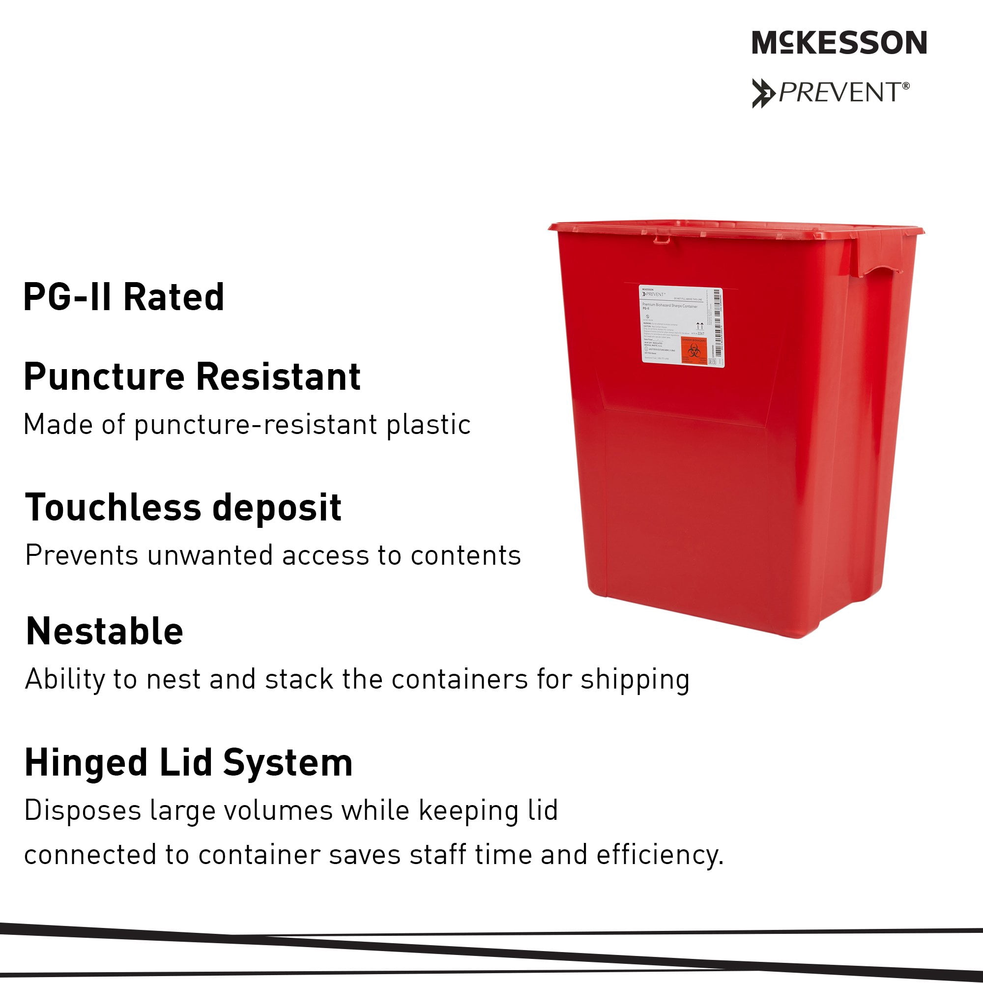 McKesson Prevent Biohazard Sharps Container, Lockable, Puncture-Resistant - 18 gal, 1 Ct