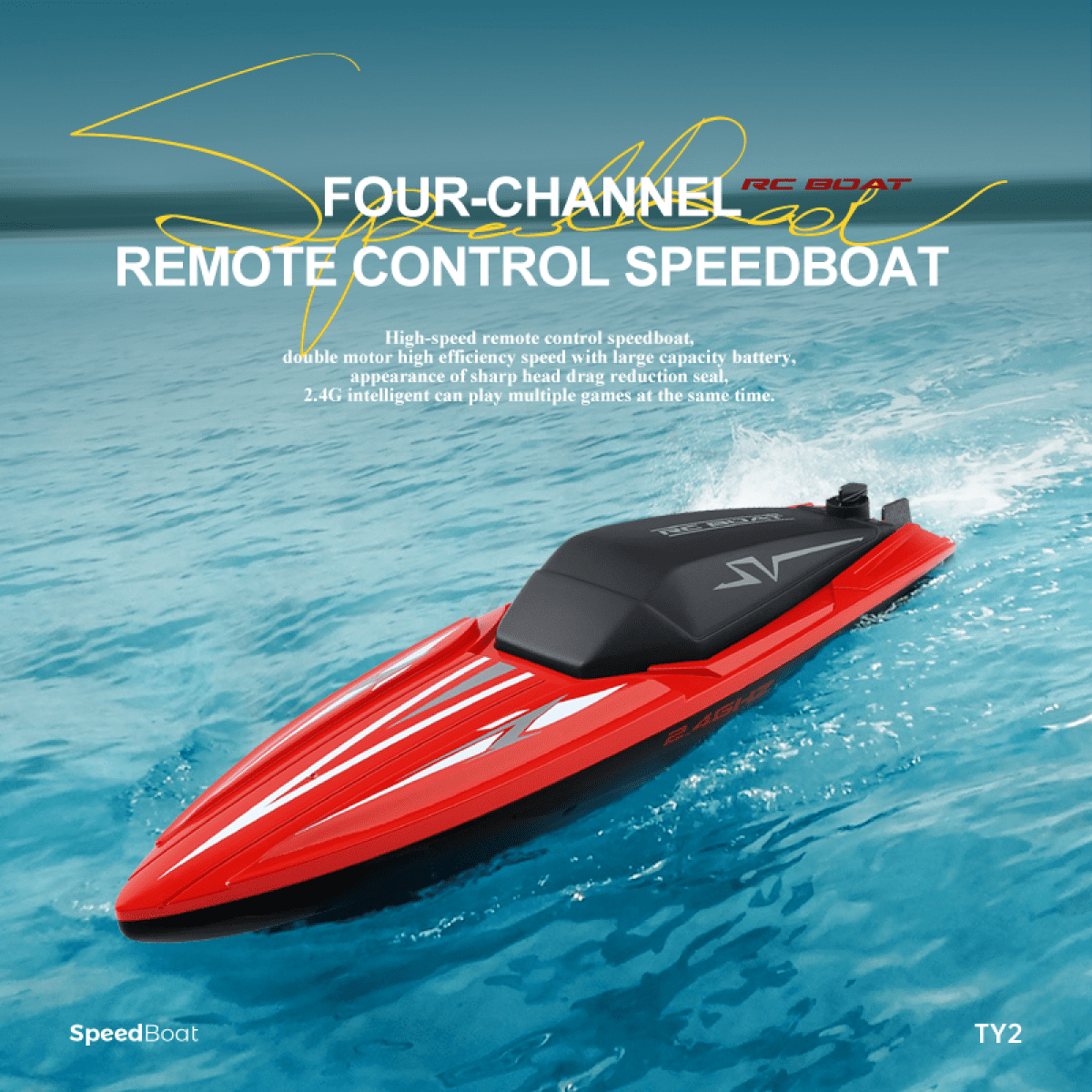 Remote Control Boat for Pools, Racing Fast RC Water Toys with 2 Batteries for Kids Birthday Gifts(Red)