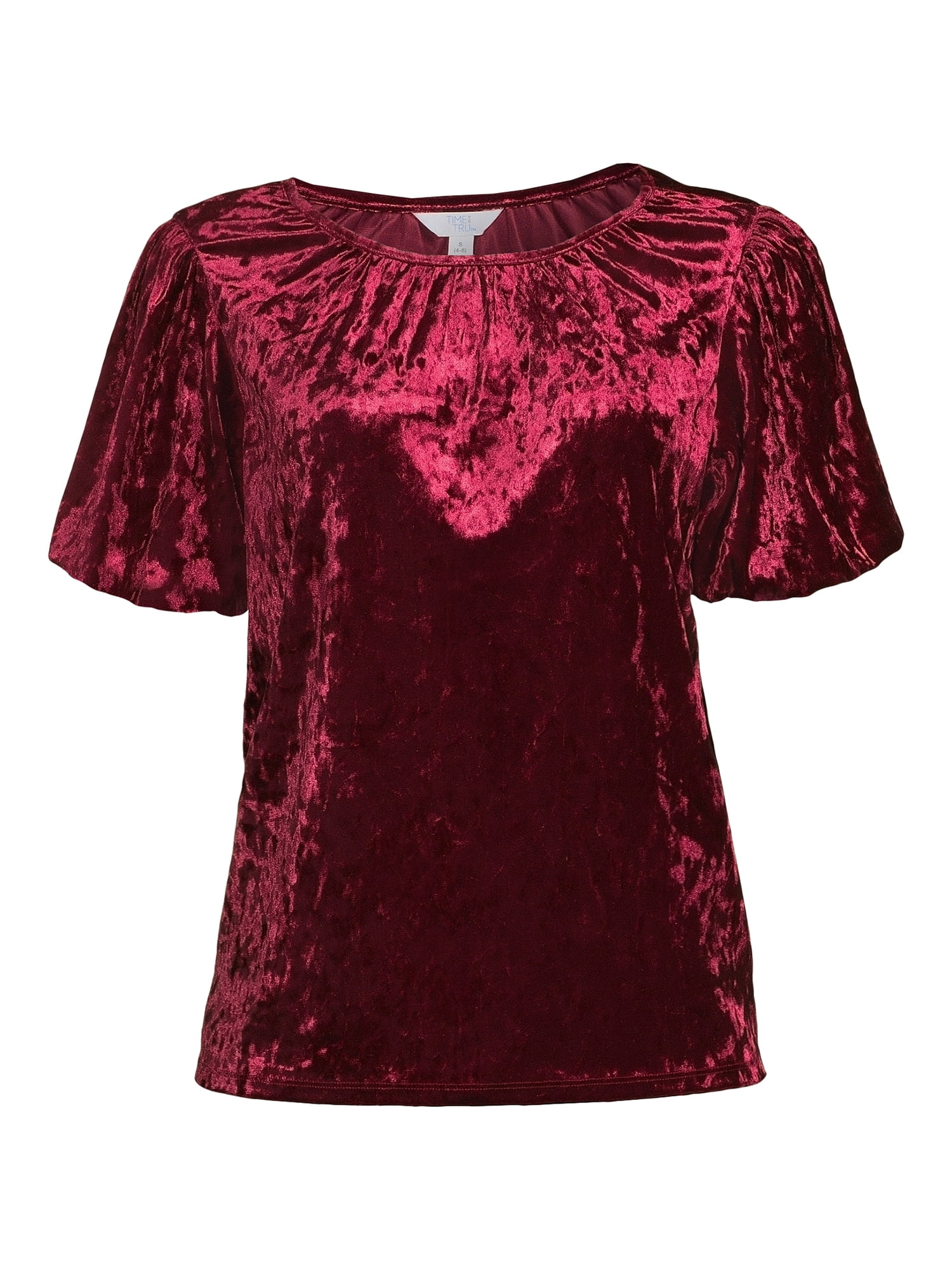 Time and Tru Women's Crushed Velvet Top with Short Sleeves, Sizes XS-XXXL