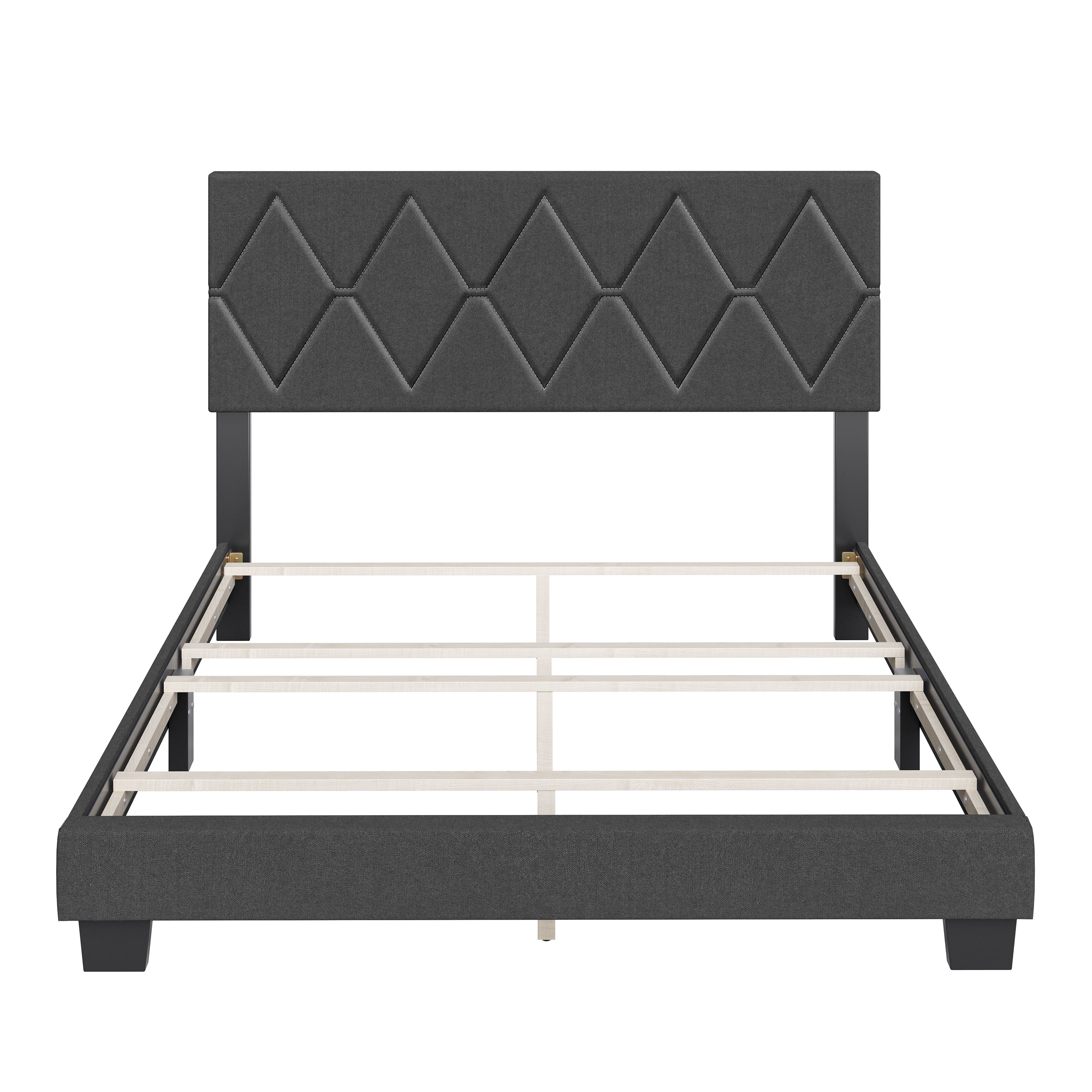 Boyd Sleep Diamond Black Linen Twin Size Fully Upholstered Platform Bed Frame with Adjustable Headboard, Qualified Box Spring or Foundation Required for Use