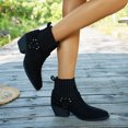 thumbnail image 4 of Western Cowboy Boots for Women 2025 Winter Fall Fashion Buckle Pointed Toe Chunky Heel Mid Calf Cowgirl Ankle Booties Black Size 6, 4 of 7
