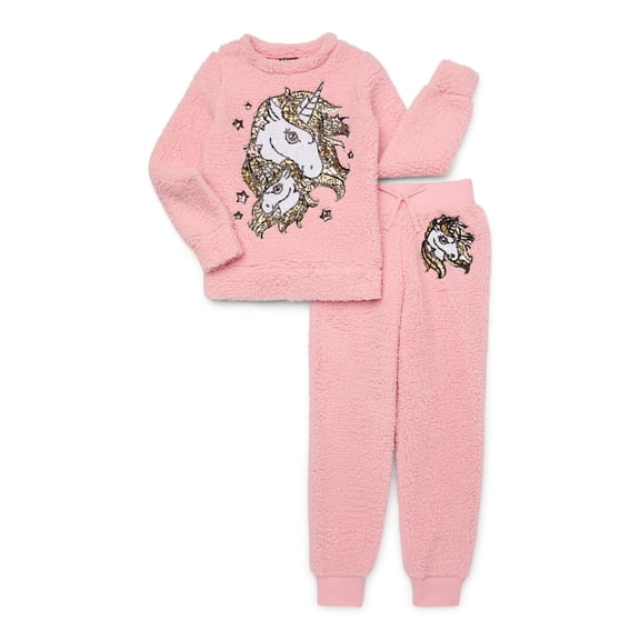Miss Chievous Girls Faux Shearling Christmas Sweatshirt and Joggers Set, 2-Pieces, Sizes 4-16