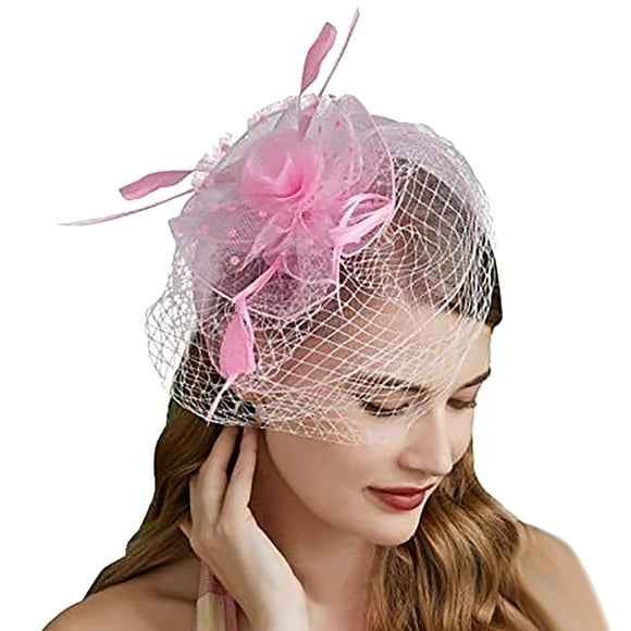 Uqiangy Pink Tea Party Hat Pink Fascinators for Women Dressy Hats for Women Black Church Hats for Women Sunday Hats for Women Tea Party Hats for Women Pink