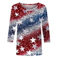 thumbnail image 4 of Honeeladyy Summer Tops for Women's Fashion Independence Day Printed T-shirt 3/4 Sleeves Blouse Round Neck Casual Tops for Party Club(Light Blue,2XL), 4 of 5