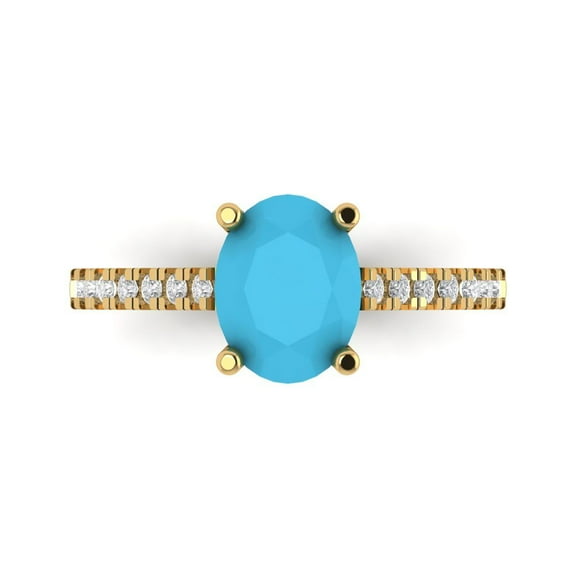 Clara Pucci 14K Yellow Gold 2.21ct Turquoise Solitaire with Accents Ring