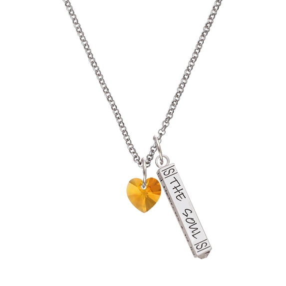 Delight Jewelry Yellow Crystal Heart Silvertone Hope Anchors the Soul Bar Charm Necklace, 23"