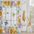 thumbnail image 3 of Shower Curtain Sunflower Daisy Butterfly Bee Shower Curtains for Bathroom Decor, Waterproof Polyester Shower Curtain Set with Hooks, Small Stall Size 36" x 72" Spring Floral Wood Grain, 3 of 9
