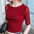 thumbnail image 2 of SWSMCLT Women's Casual Blouse Shirt Comfy Breathable Chic Fall Pull On Blouse Top Crew Neck Elbow Sleeve Blouse Red 8, 2 of 3