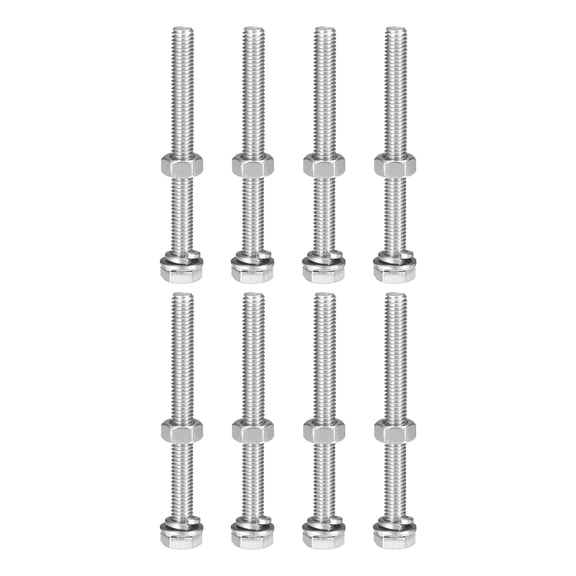 M6 x 70mm Hex Head Screws Bolts, Nuts, Flat & Lock Washers Kits, 304 Stainless Steel Fully Thread Hexagon Bolts 8 Sets