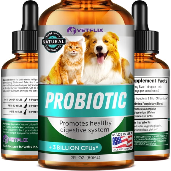 Probióticos Vetflix 60 ml para el apoyo digestivo de mascotas
