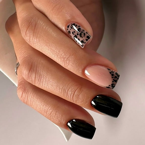 Square Press on Nails Leopards Fake Nails Stick on Nails in 12 Sizes,24 Pcs French Nails Tips for Nails Art Decoration