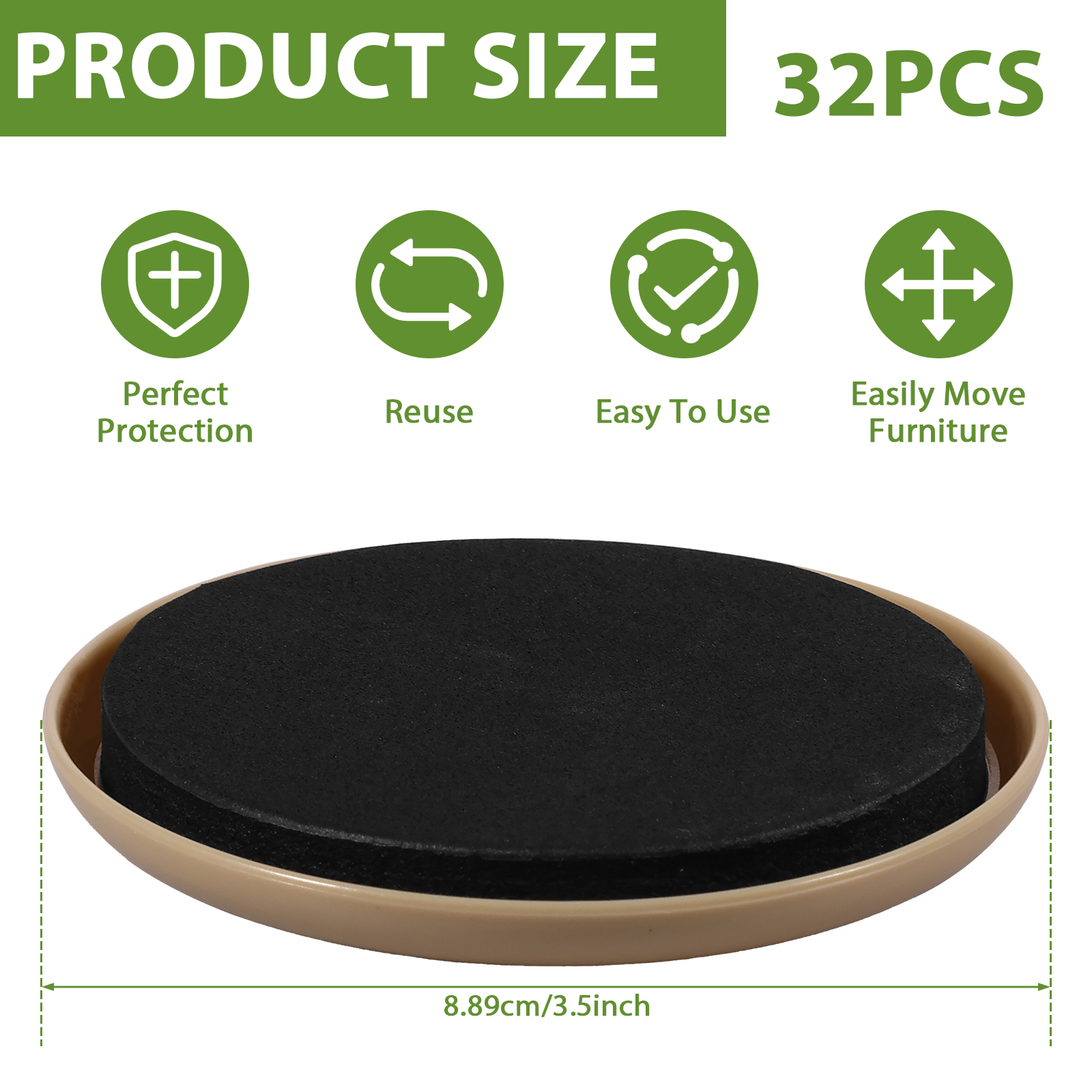 32Pcs Furniture Sliders for Carpet 3.5inch Round Furniture Sliders Reusable Heavy Furniture Movers Move Your Furniture Easy Furniture Moving Pads for Kitchen Appliances Furniture