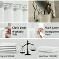 thumbnail image 3 of No Hook Shower Curtain with Snap in Liner Set Cotton and Linen Blend Shower Curtain for Bathroom Boho Dark Grey Striped 75" L x 72" W, 3 of 7