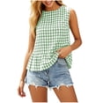 thumbnail image 4 of cocolona Womens Summer Trendy Tank Tops Crew Neck Sleeveless Plaid Ruffle Hem Shirts Dressy Casual Blouses, 4 of 4