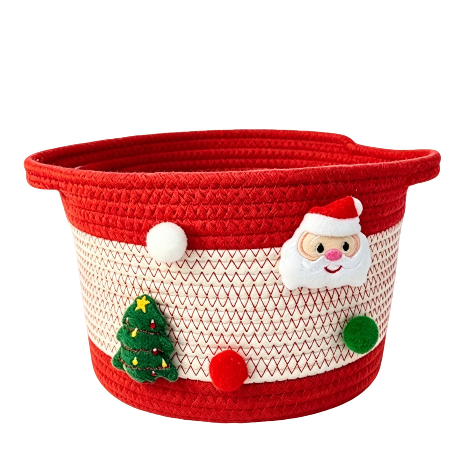 Hometravel Christmas Rope Woven Storage Basket with Handles Festive Santa & Christmas Tree Decor Organizer Bin for Toys Sundries Gifts & Pet Supplies Holiday Home Decor