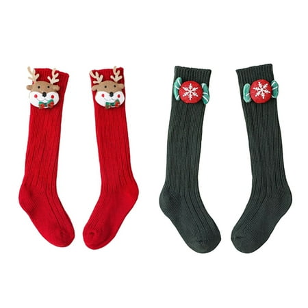 

SYNPOS Baby Ruffle Socks/Baby Socks with Grip/Anti-slip Baby Christmas Socks Cotton Sock Baby Girl Boy Floor Sock Warm(2pairs)