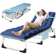 Slsy 3in1 Sun Tanning Chair with Mattress, Heavy Duty Summer Lounger Chair with Face Arm Hole, Adjustable, Removable Pillow & Carry Handle, Sunbathing Chair for Patio, Poolside, Lawn, Beach