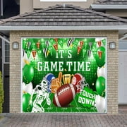 Football Garage Door Cover Banner Decorations, Game Day Football Field Themed Outdoor Single Car Garage Door Murals Buddy Decorations 8 X 7 Ft
