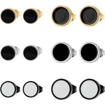1box 12pcs 6 colors 304 Stainless Steel Enamel Stud Earrings for Men Women Flat Round 6mm 2pcs/color